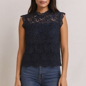 Nanette Lepore Blue Lace Sleeveless Blouse
